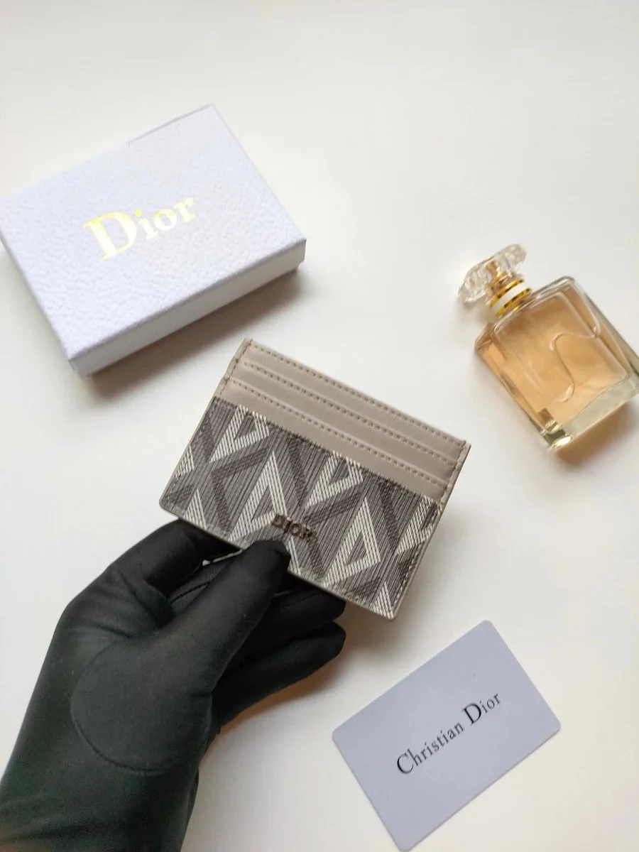 Dior Dior Grey & Beige Monogram Card Holder Grey