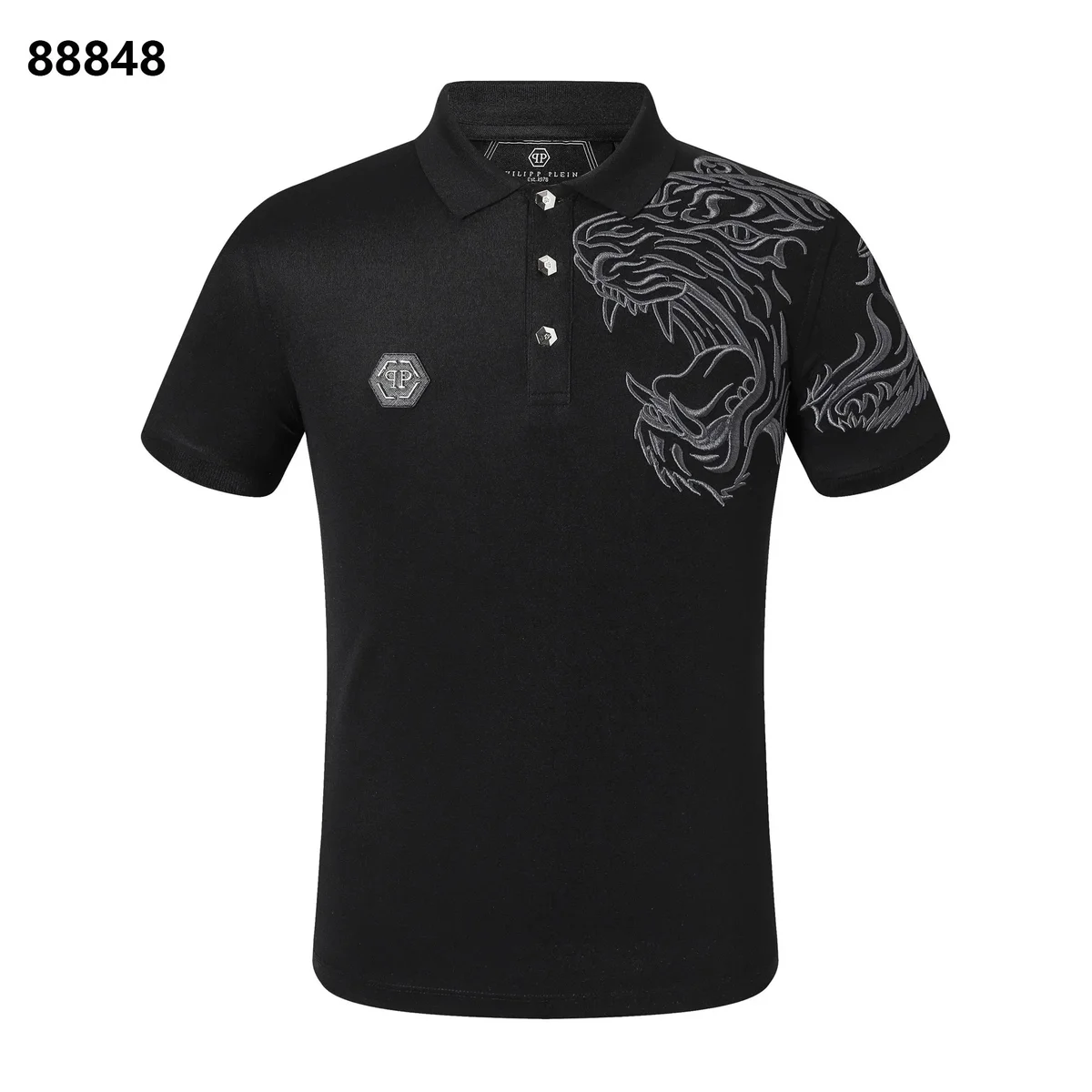 Philipp Plein Philipp Plein Black Dragon Embroidery Polo Shirt Black - 1