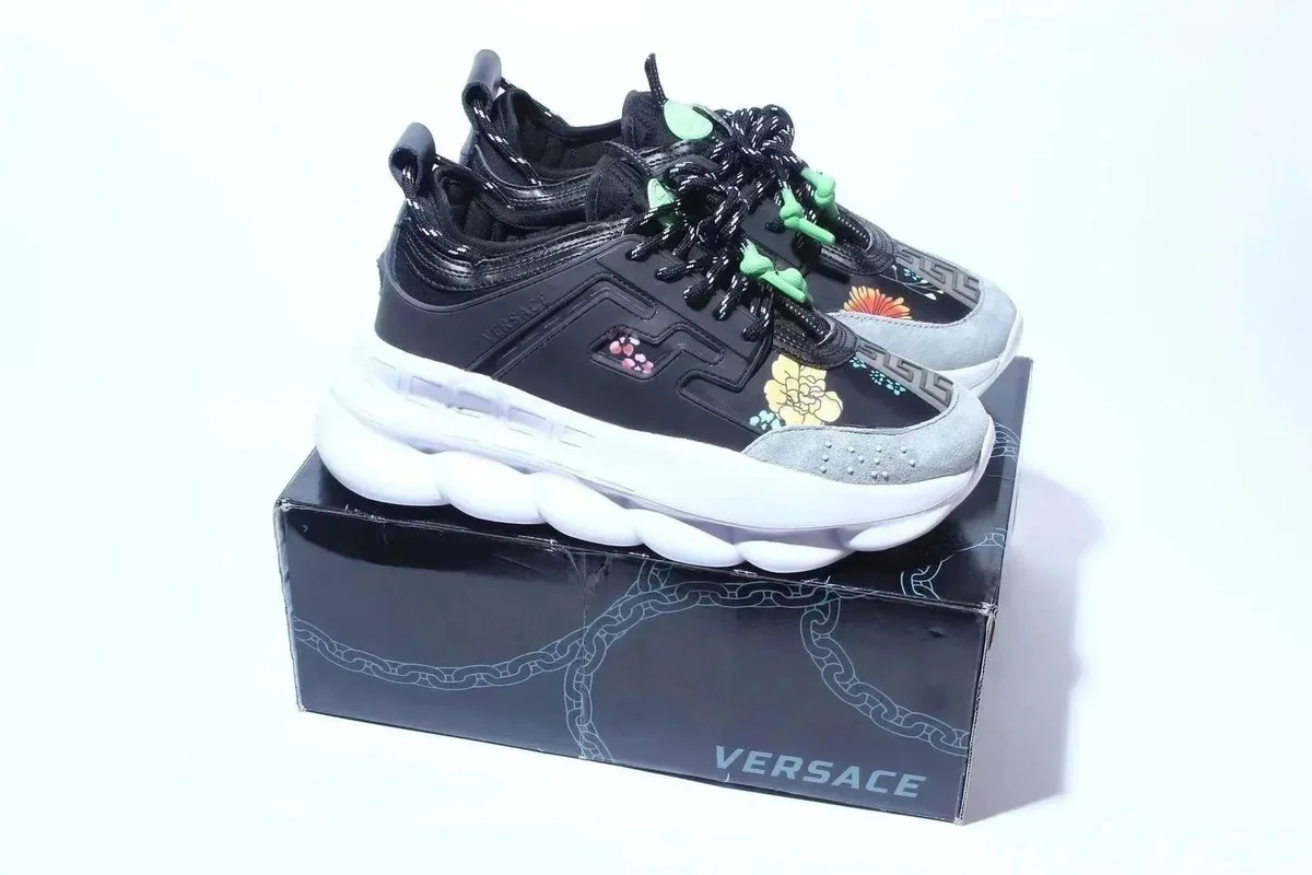 Versace Versace Chain Reaction Black Floral Sneakers Black - 1