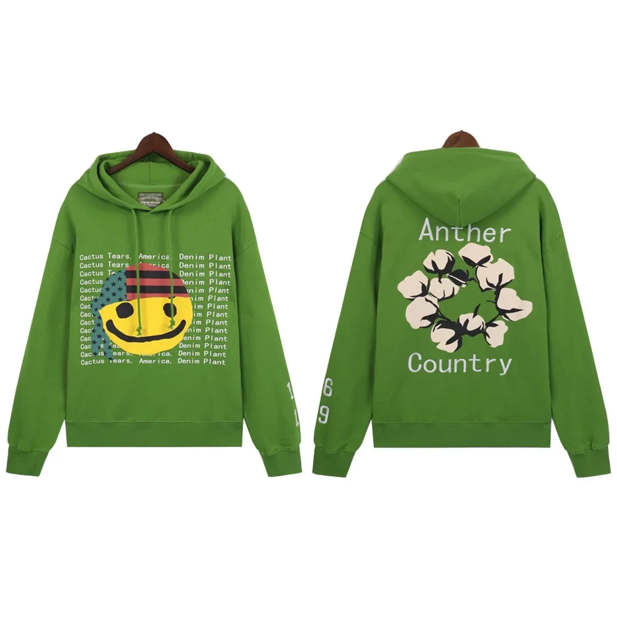 Other Green Smiley Face Hoodie with Anther Country Print Green - 1