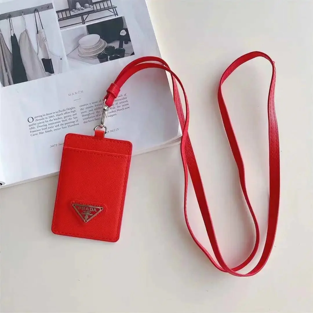 Prada Prada Red Saffiano Leather ID Holder with Lanyard Red - 1