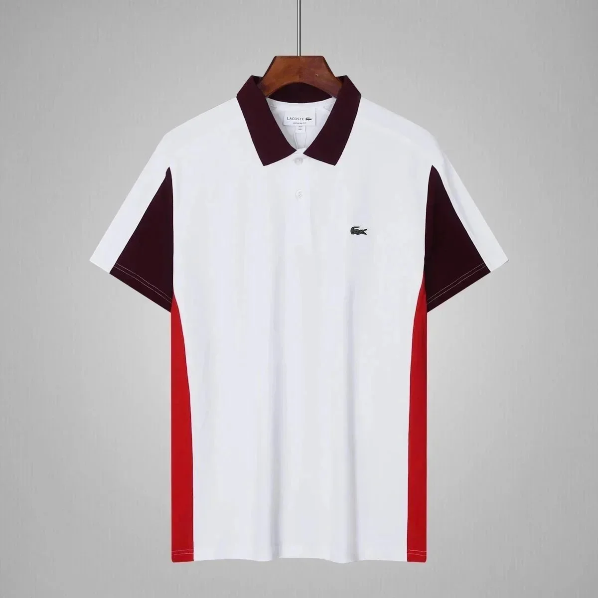 Lacoste Lacoste White & Burgundy Panel Polo Shirt White - 1