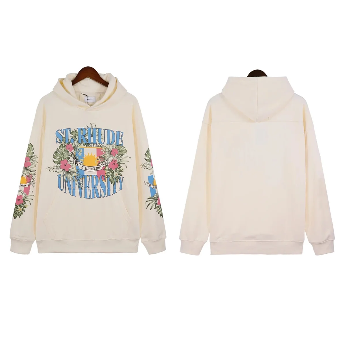 Rhude Rhude Rhecess Cream University Print Hoodie Cream - 1