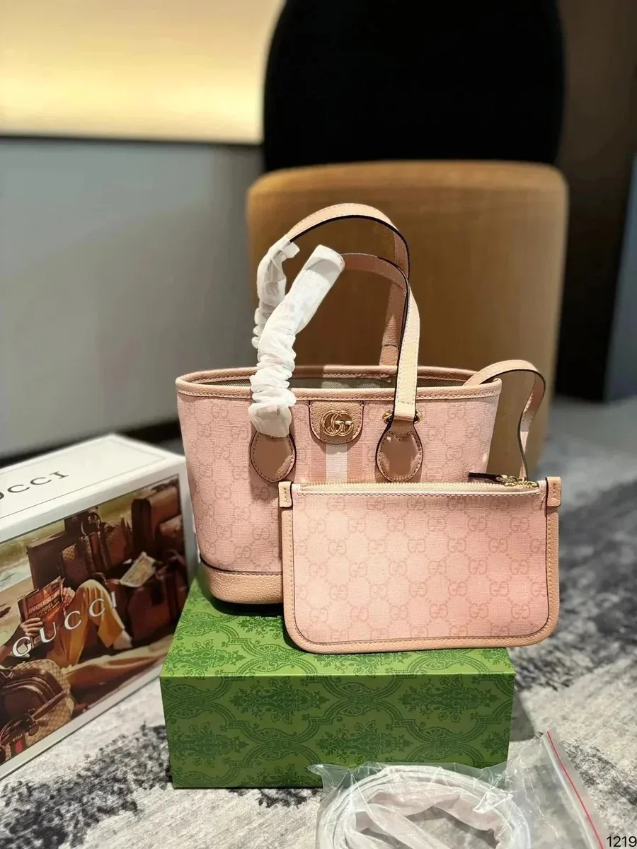 Gucci Gucci GG Marmont Pink Leather Tote Bag with Pouch Pink - 1