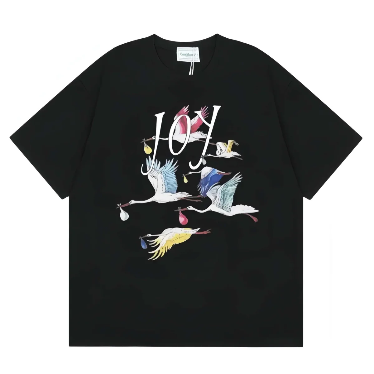Other Casual Man JOY Crane Print Black T-Shirt Black - 1