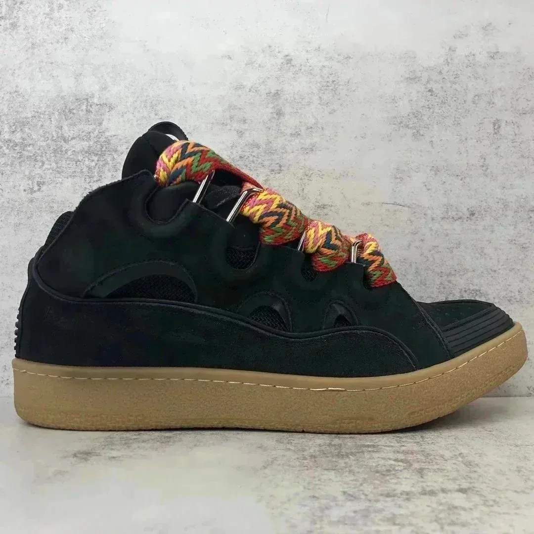 Puma Unisex Black Suede Sneakers with Colorful Braided Laces Black