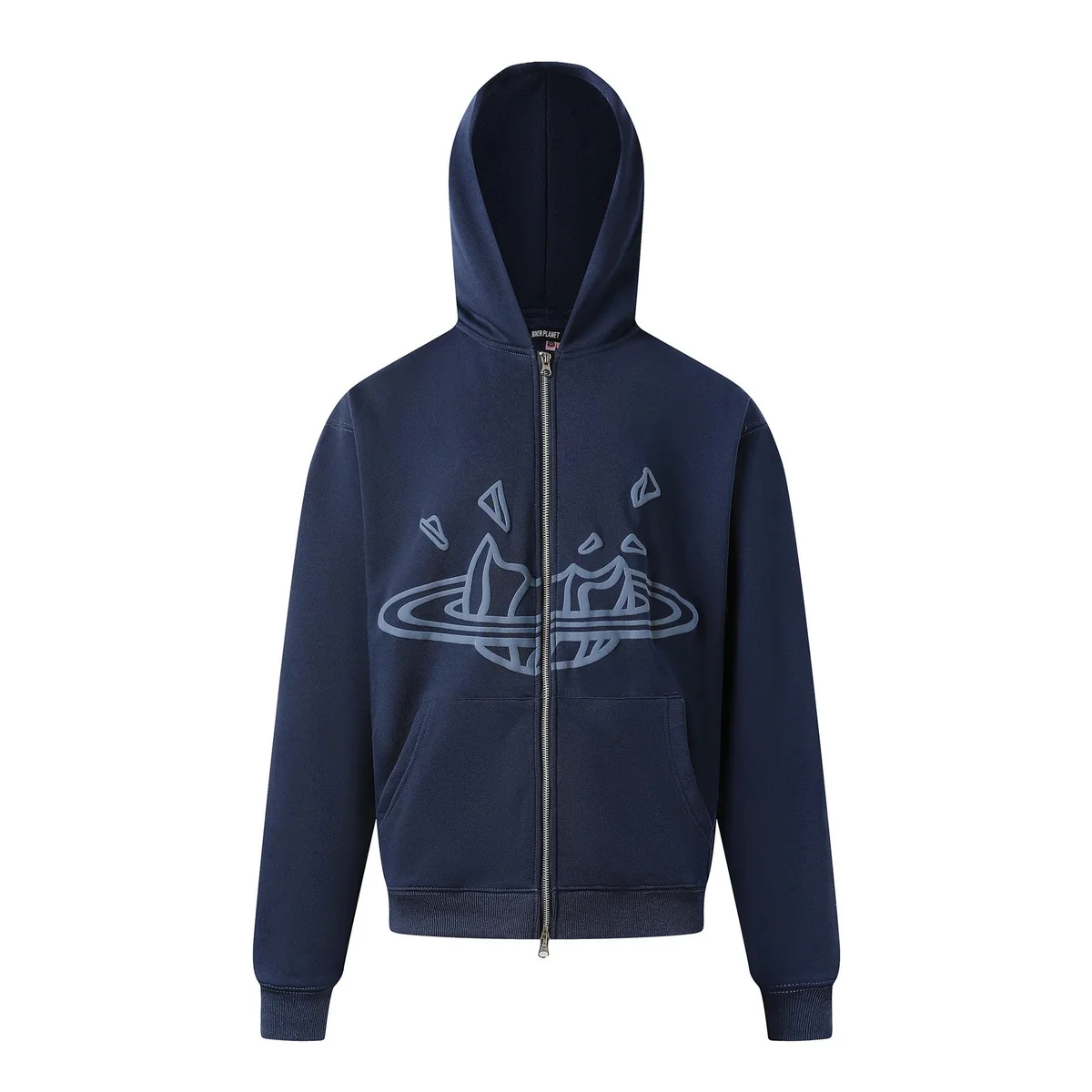 Other Navy Blue Zip-Up Hoodie with Planet Graphic Navy - 1