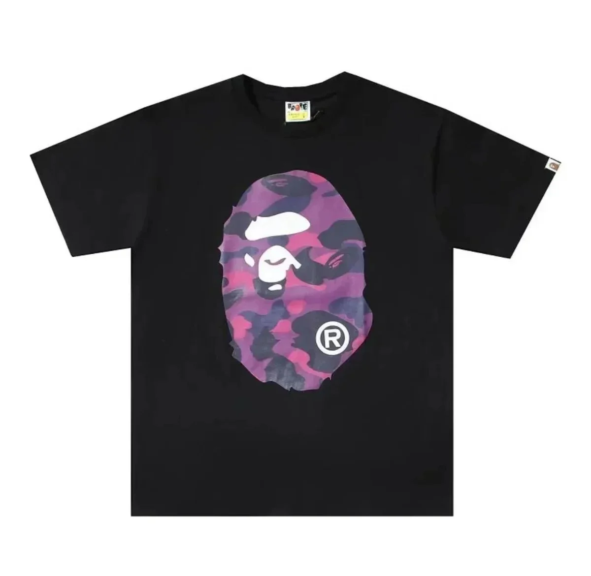 A Bathing Ape A Bathing Ape BAPE STA Black T-Shirt with Camo Head Print Black - 1