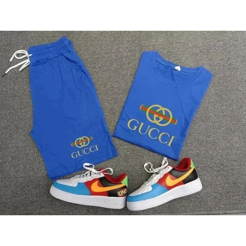 Gucci Gucci Blue Logo T-Shirt & Shorts Set Blue - 1