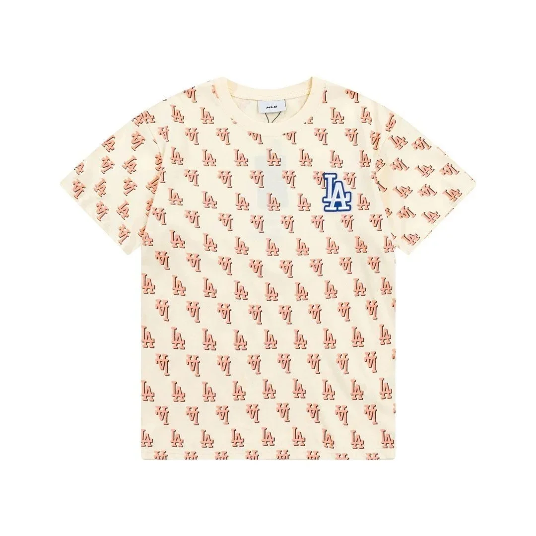 MLB Unisex LA Logo T-Shirt Beige Solid Beige - 1