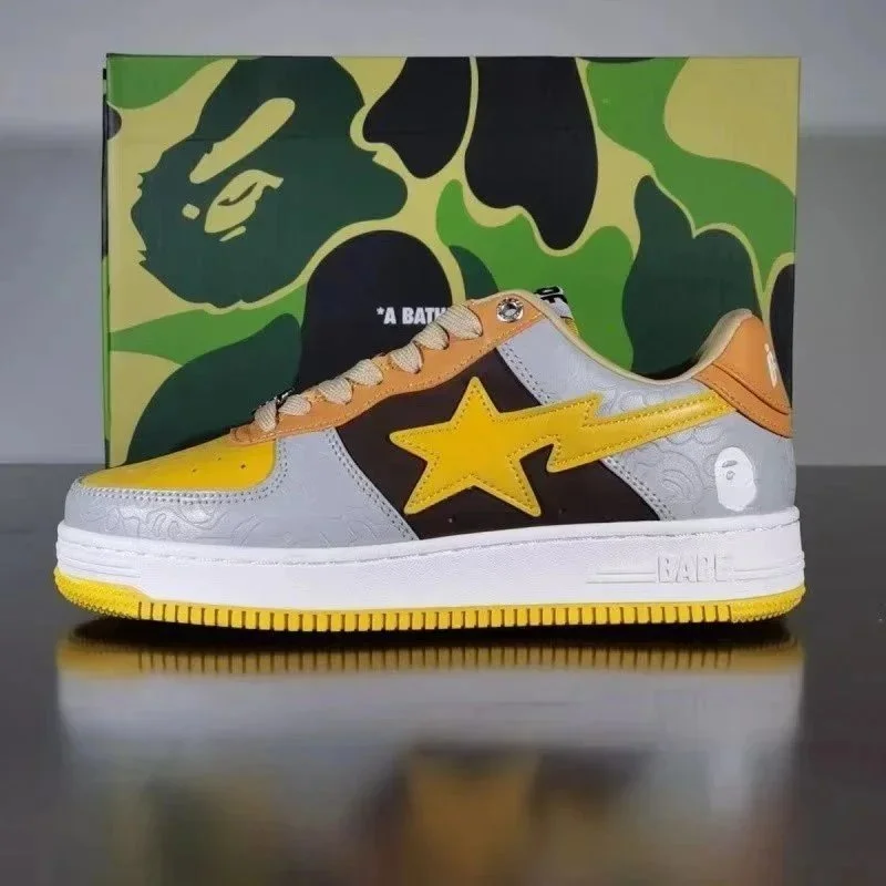 A Bathing Ape A Bathing Ape BAPE STA Grey/Yellow Low Top Sneakers Grey - 1