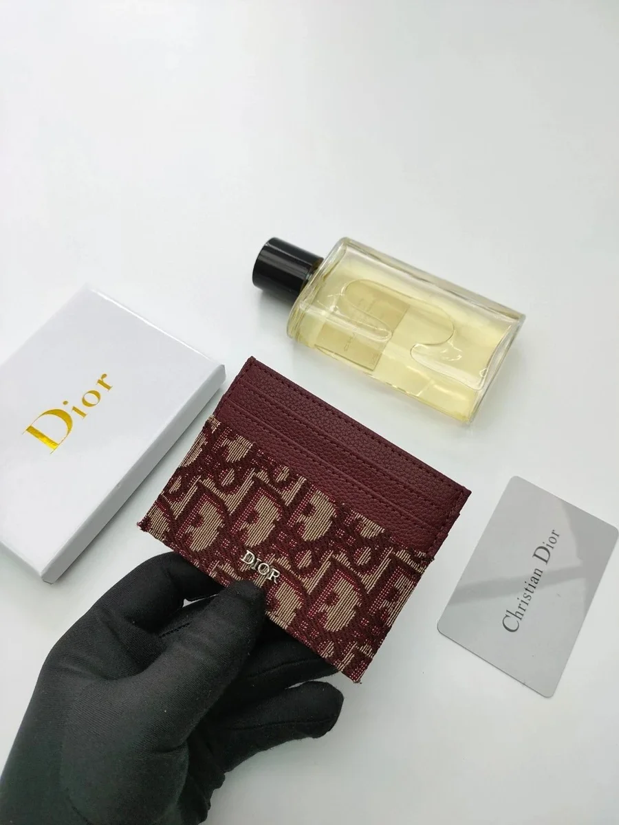 Dior Dior Monogram Card Holder Burgundy Red - 1