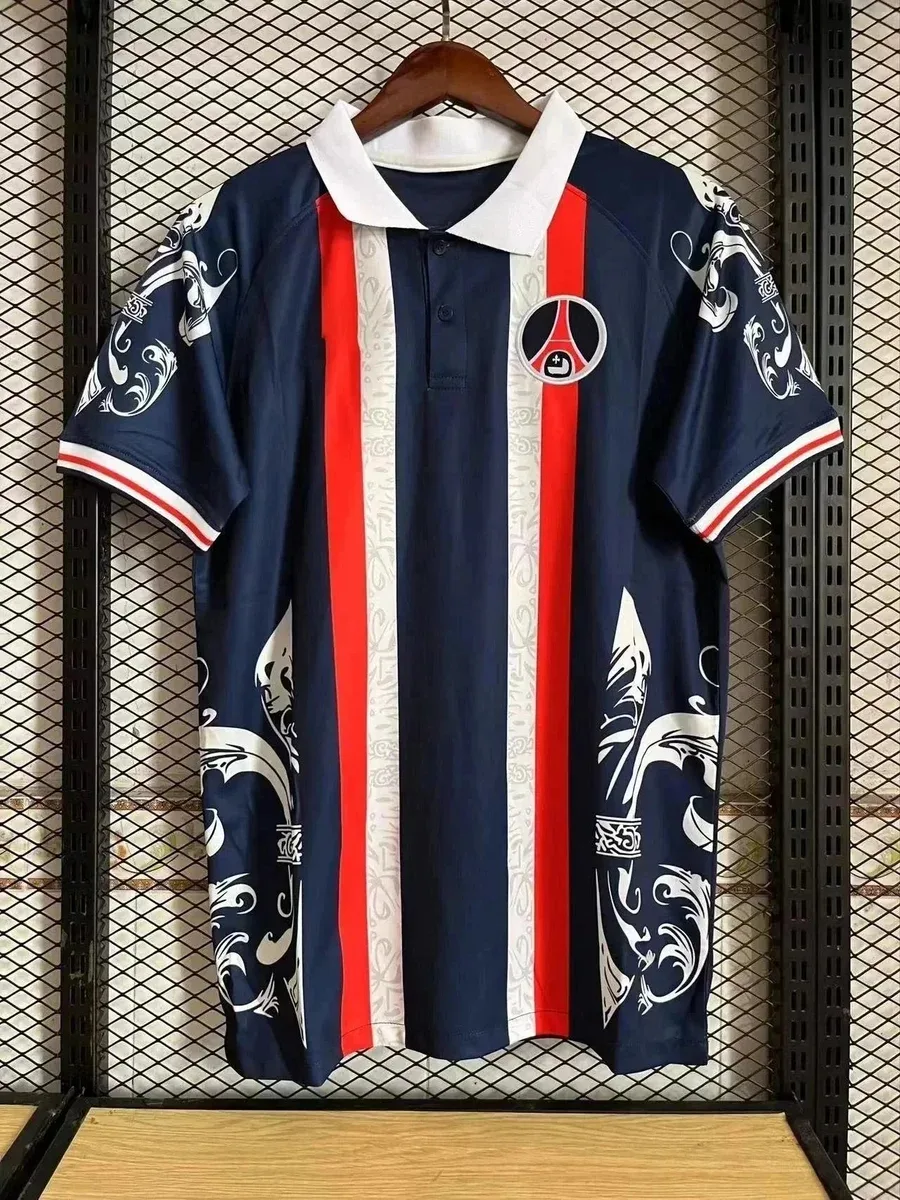 Paris Saint-Germain Polo Shirt with PSG Logo and Tribal Print Navy - 1