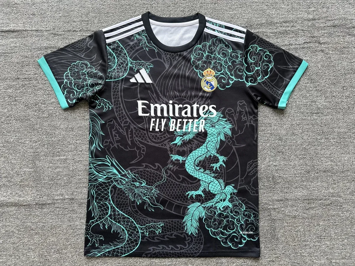 Real Madrid Adidas Real Madrid Dragon Jersey Black/Teal T-Shirt Black - 1