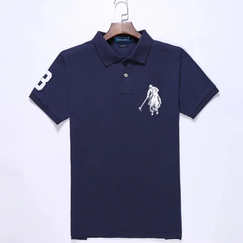 Balenciaga Navy Polo Shirt with White Graphic and Sleeve Number Navy - 1