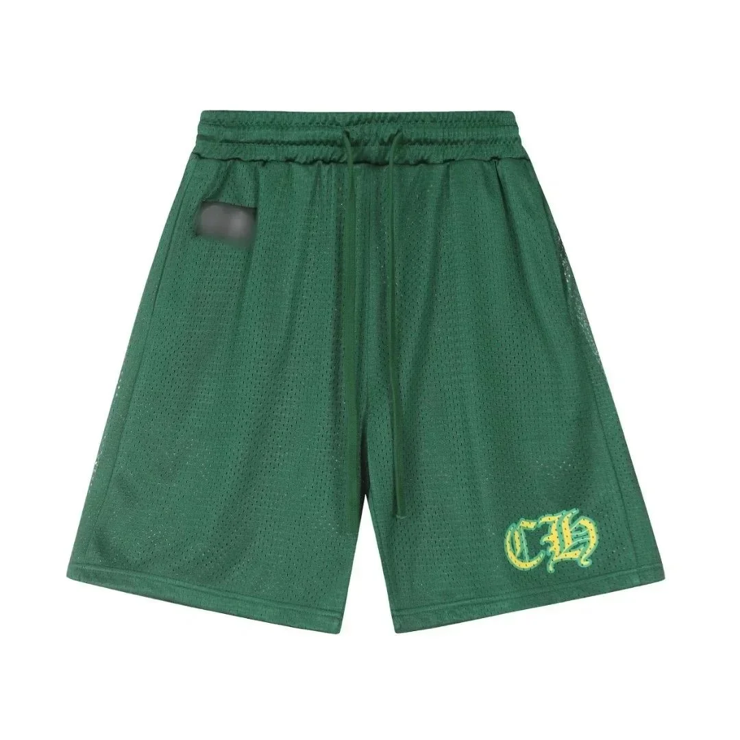 Essentials Green Mesh Basketball Shorts with Embroidered 'CH' Logo Green - 1