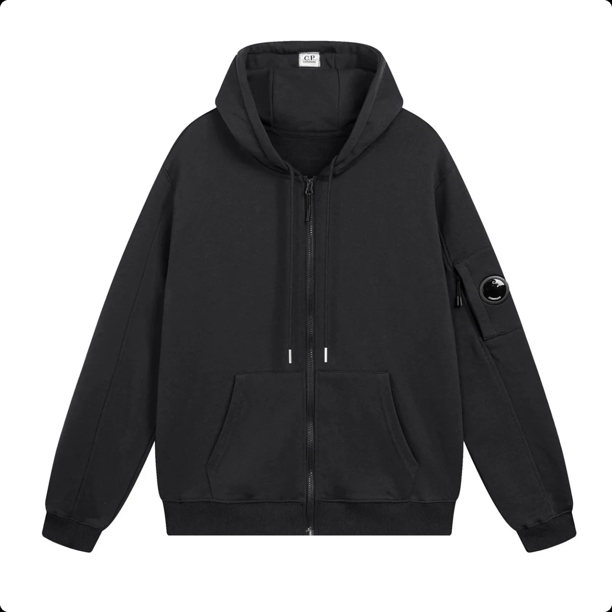 CP Company CP Company Black Zip-Up Hoodie with Arm Patch Black - 1
