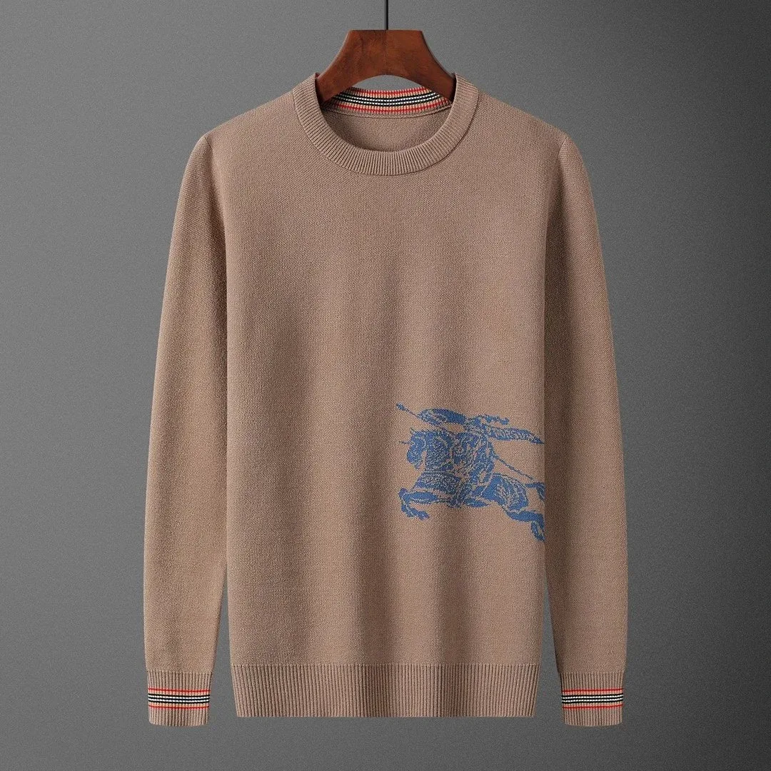 Burberry Burberry Beige Knit Sweater with Blue Equestrian Knight Logo Beige - 1