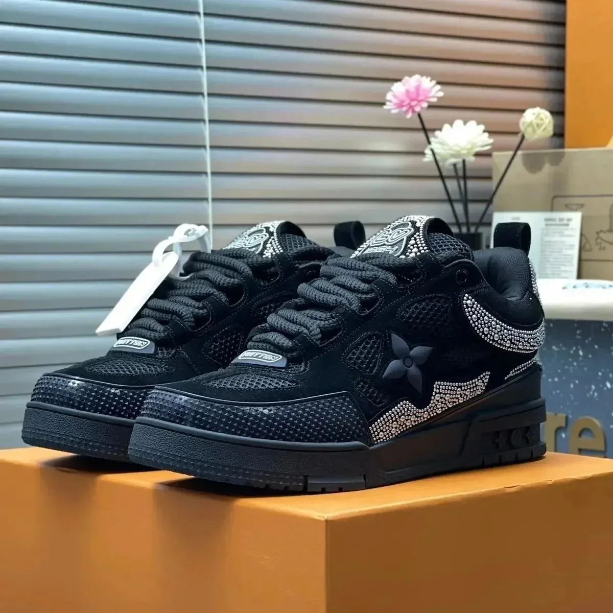 Other Black Crystal Embellished Sneakers Black - 1