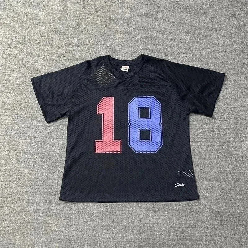 Corteiz Cortez Football Jersey Black with Pink and Blue '18' Black - 1
