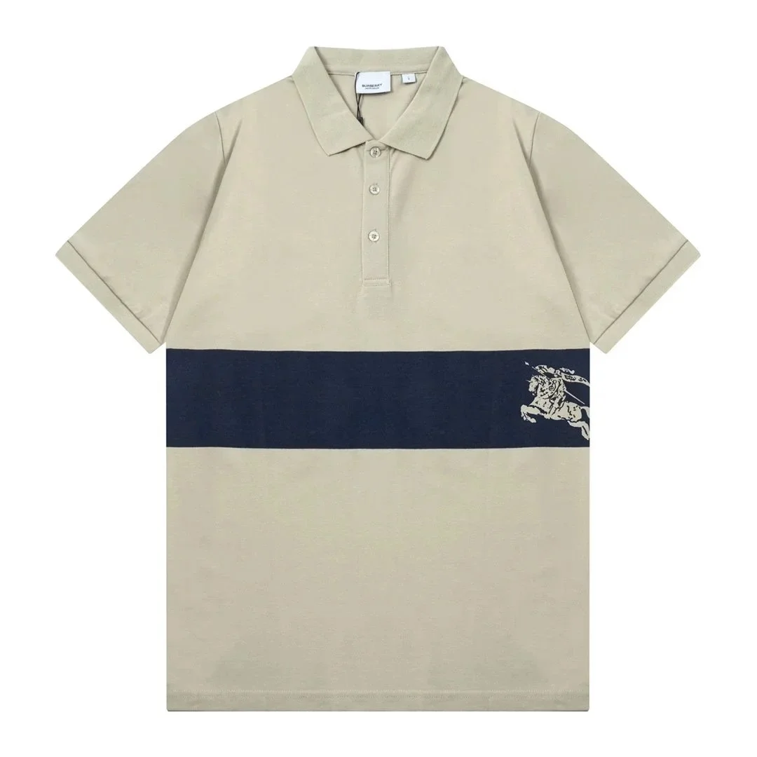 Burberry Burberry Beige Polo Shirt with Navy Stripe and Equestrian Knight Logo Beige - 1