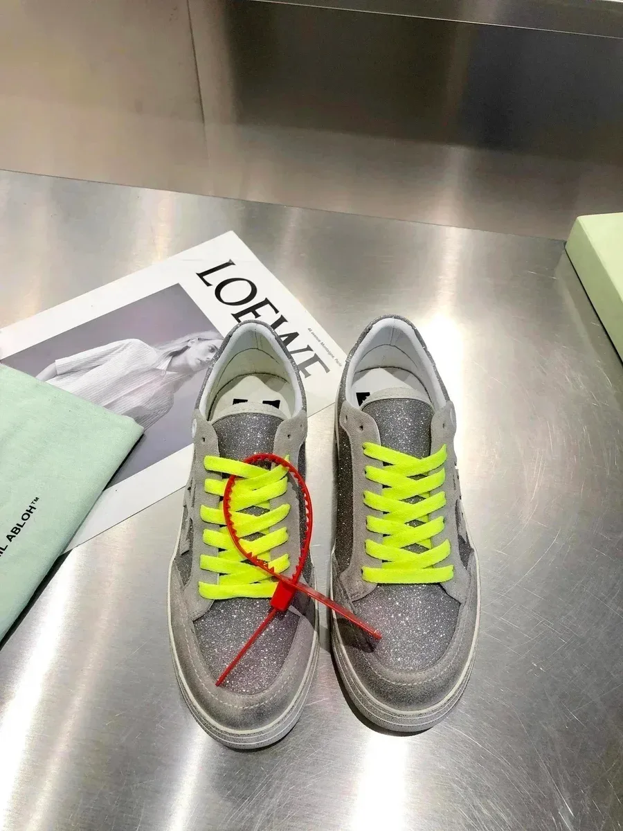 Off-White Off-White Silver Glitter Sneakers with Neon Yellow Laces Silver - 1