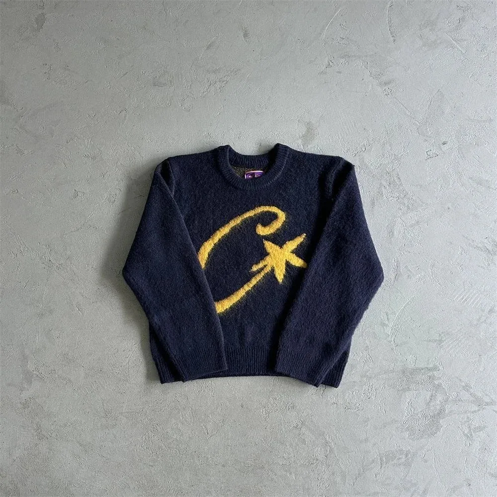 Comme des Garçons Navy Yellow 'C' Logo Knit Sweater Navy - 1