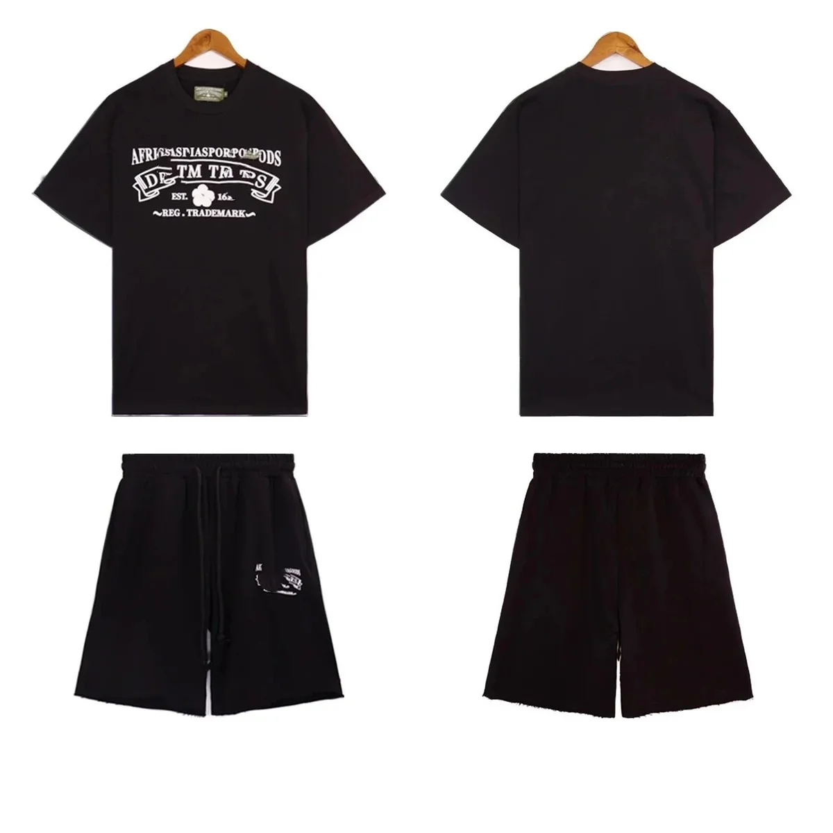 Other Unisex Black Graphic T-Shirt & Shorts Set Black - 1