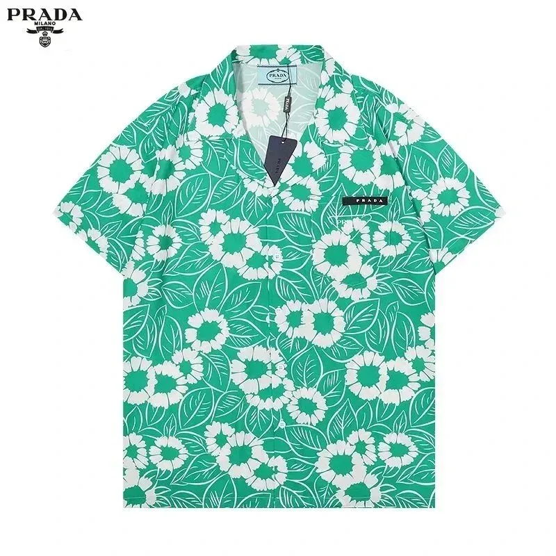 Prada Prada Green Floral Print Short Sleeve Shirt Green - 1
