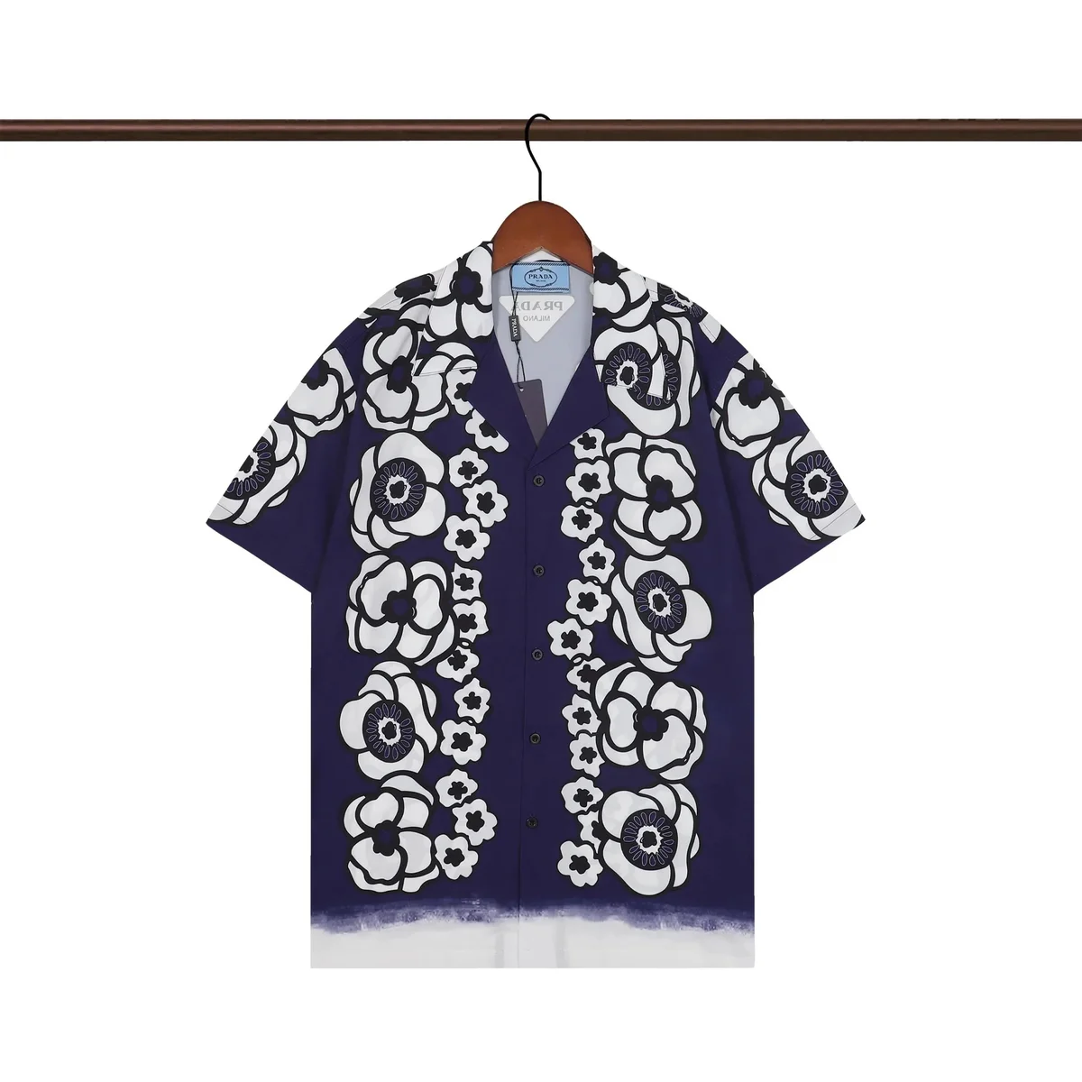 Prada Prada Floral Print Short-Sleeve Shirt Navy Navy - 1