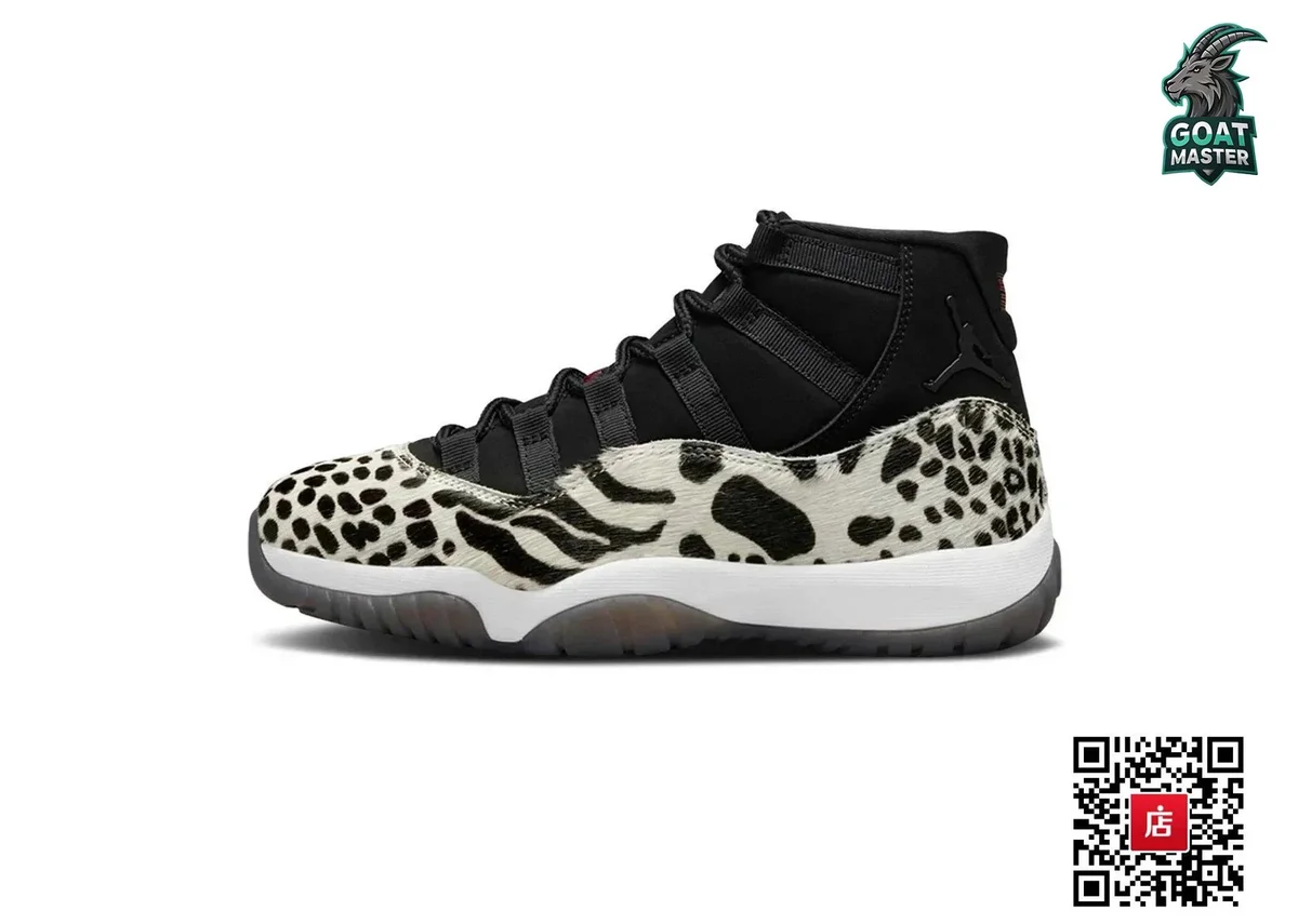 Jordan Nike Air Jordan 11 Black/White Animal Print Sneakers Black - 1