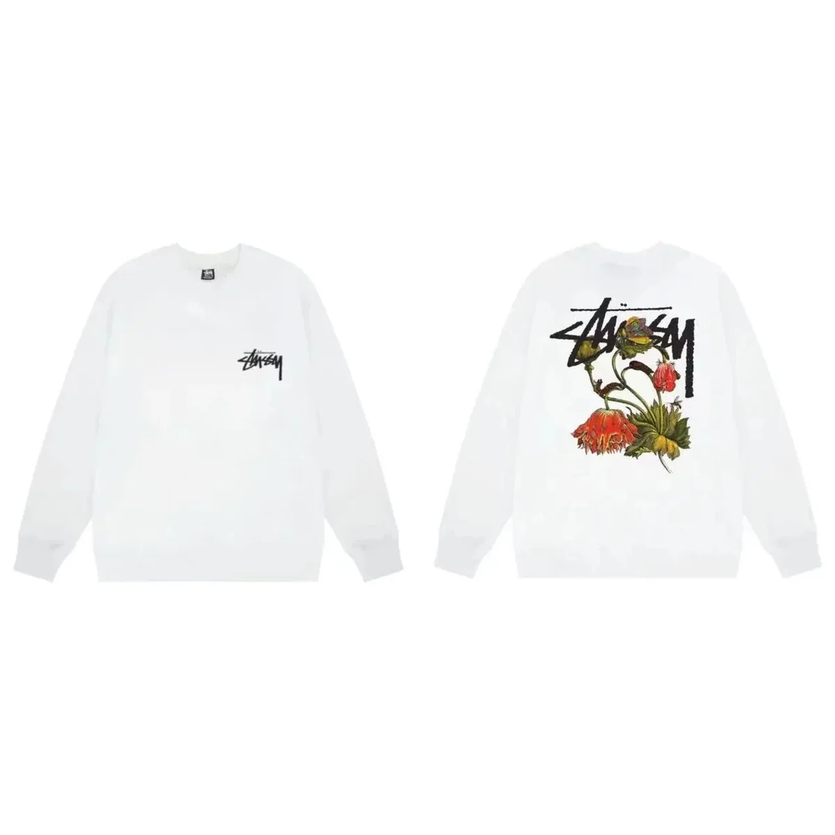 Stussy Stussy White Floral Print Crewneck Sweatshirt White - 1