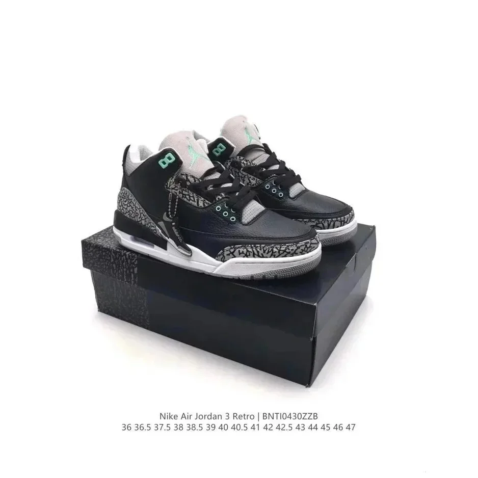 Jordan Nike Air Jordan 3 Retro Black Cement Grey Green Sneakers Black - 1