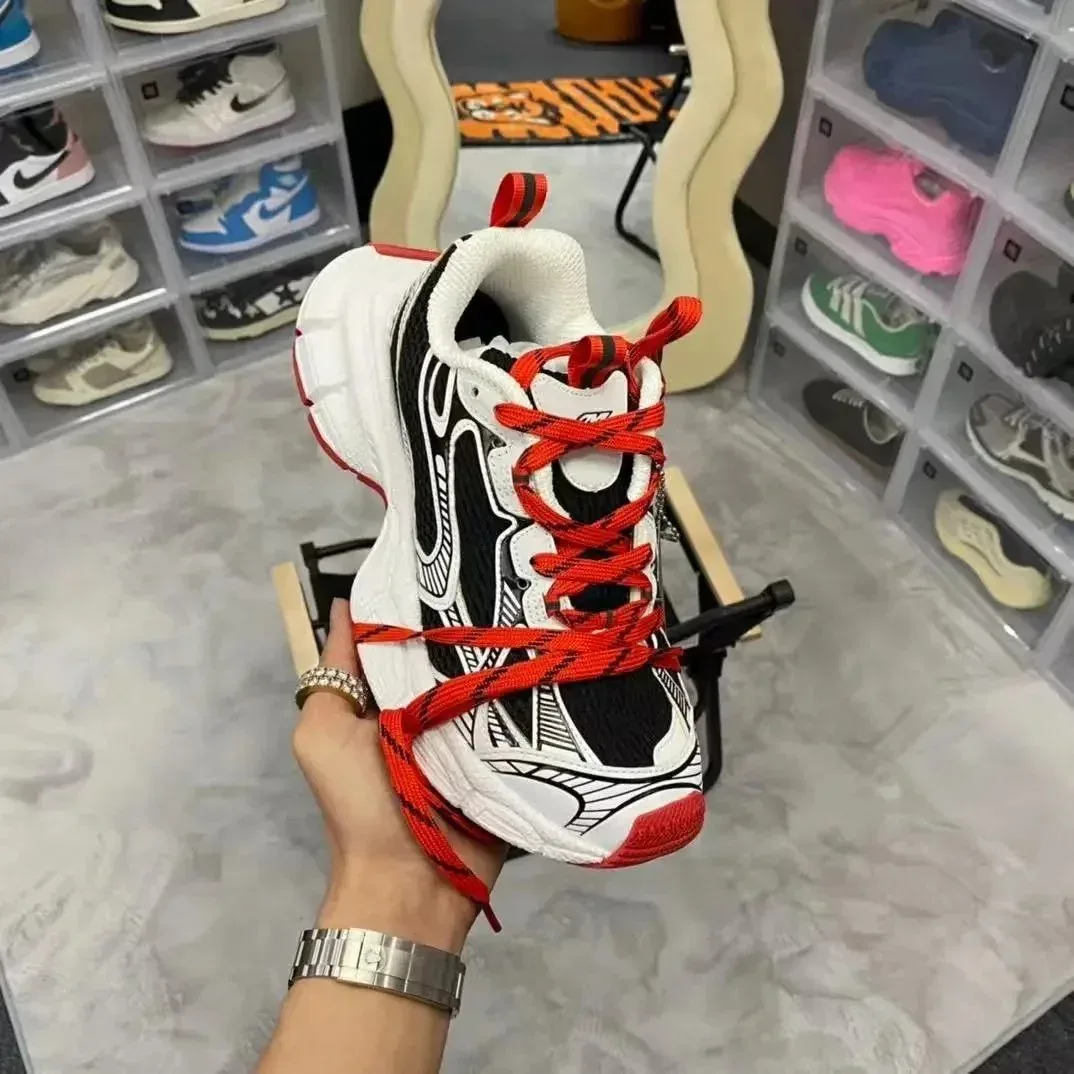 Balenciaga Unisex White & Black Sneakers with Red Laces Black - 1