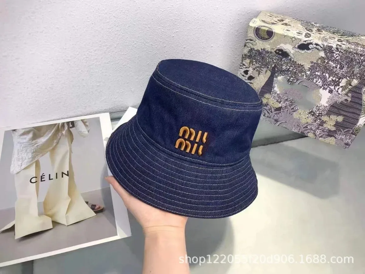 Celine Celine Denim Bucket Hat with Embroidered Logo Blue - 1