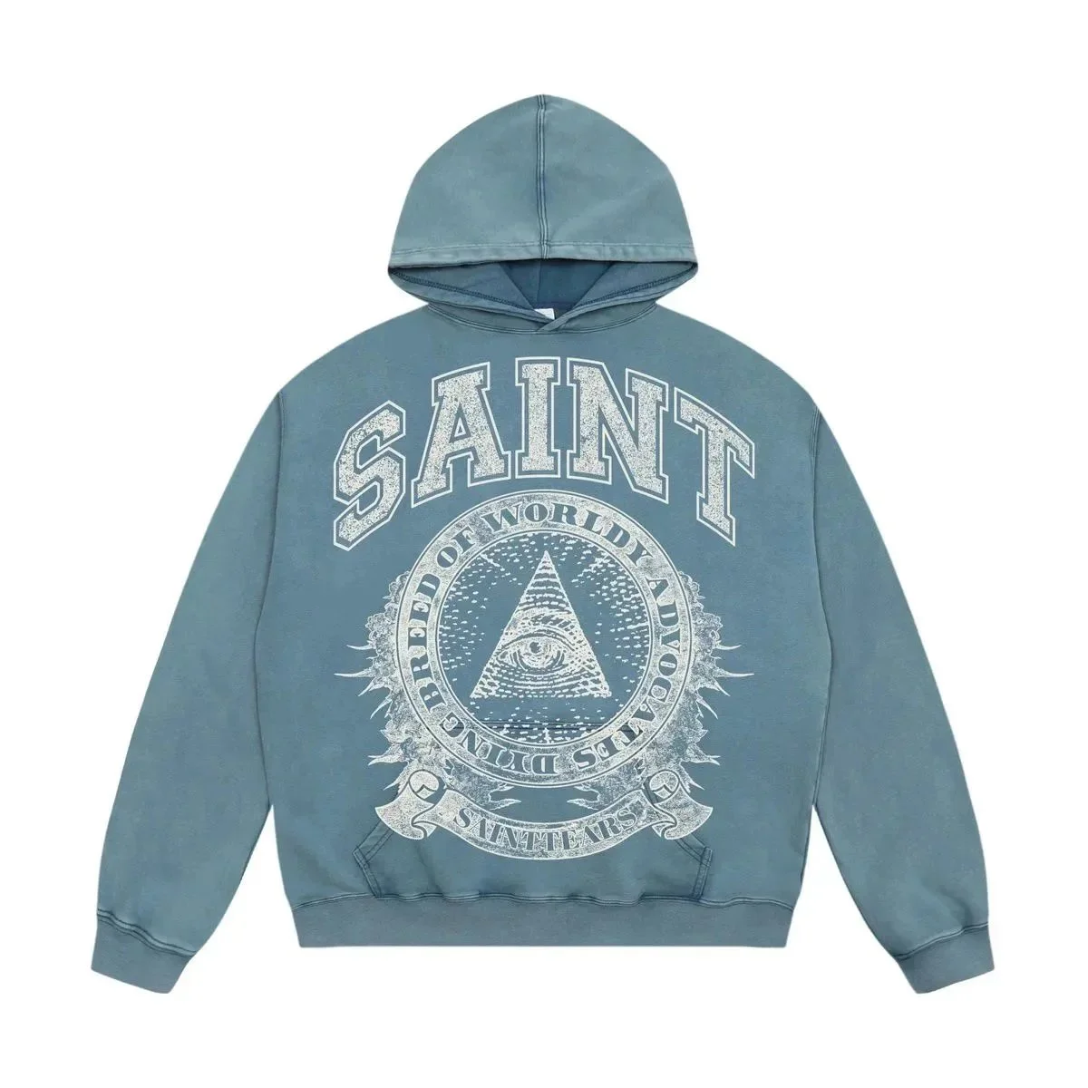 Other Unisex Saint Hoodie Blue Cotton Sweatshirt Blue - 1