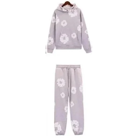 Essentials Co-ord Set with Floral Print Hoodie and Sweatpants Grey - 1