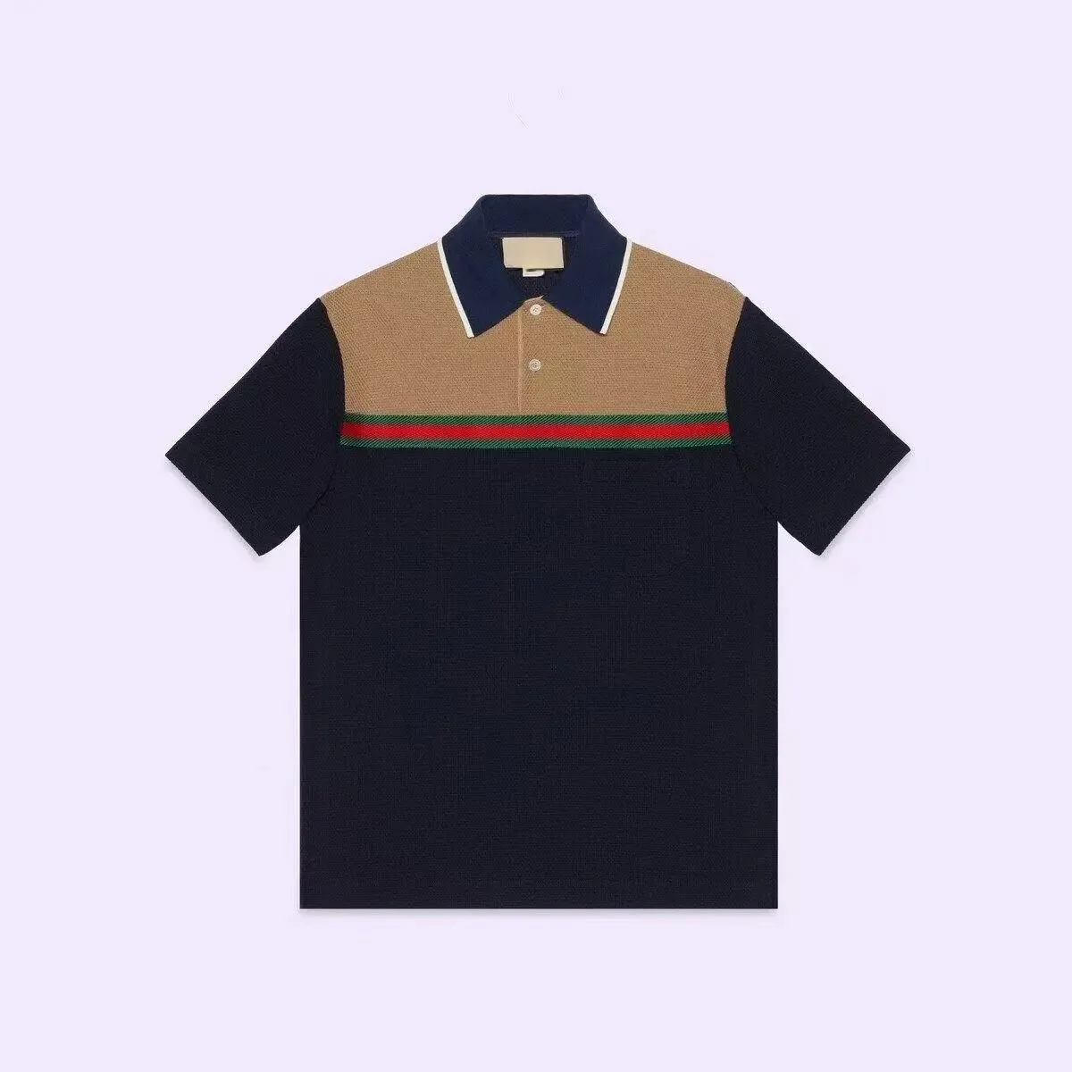 Gucci Gucci Polo Shirt Navy/Tan with Web Stripe Navy - 1