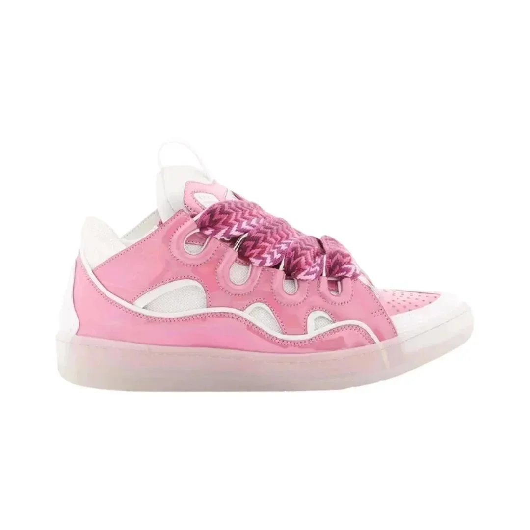Balenciaga Pink Patent Leather Sneakers with Wavy Design Pink - 1