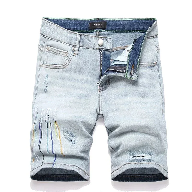Aimé Leon Dore Aimé Leon Dore Light Wash Denim Shorts with Paint Splatter Detail Blue - 1