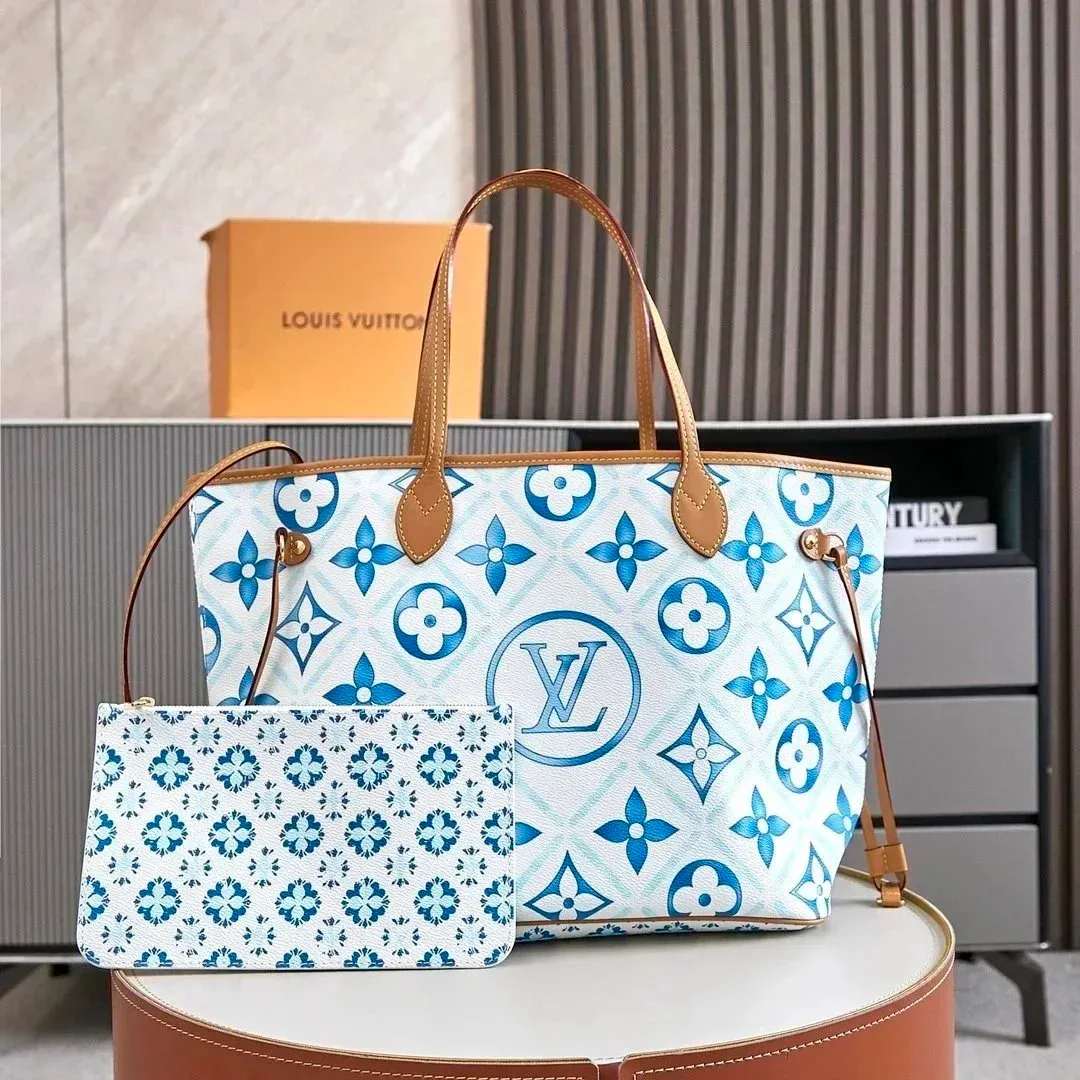 Louis Vuitton Louis Vuitton Neverfull Monogram Tote Bag Blue & White Blue