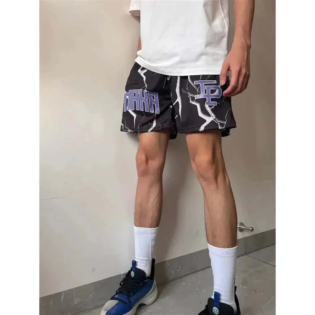 Other Black & White Lightning Print Basketball Shorts Black - 1
