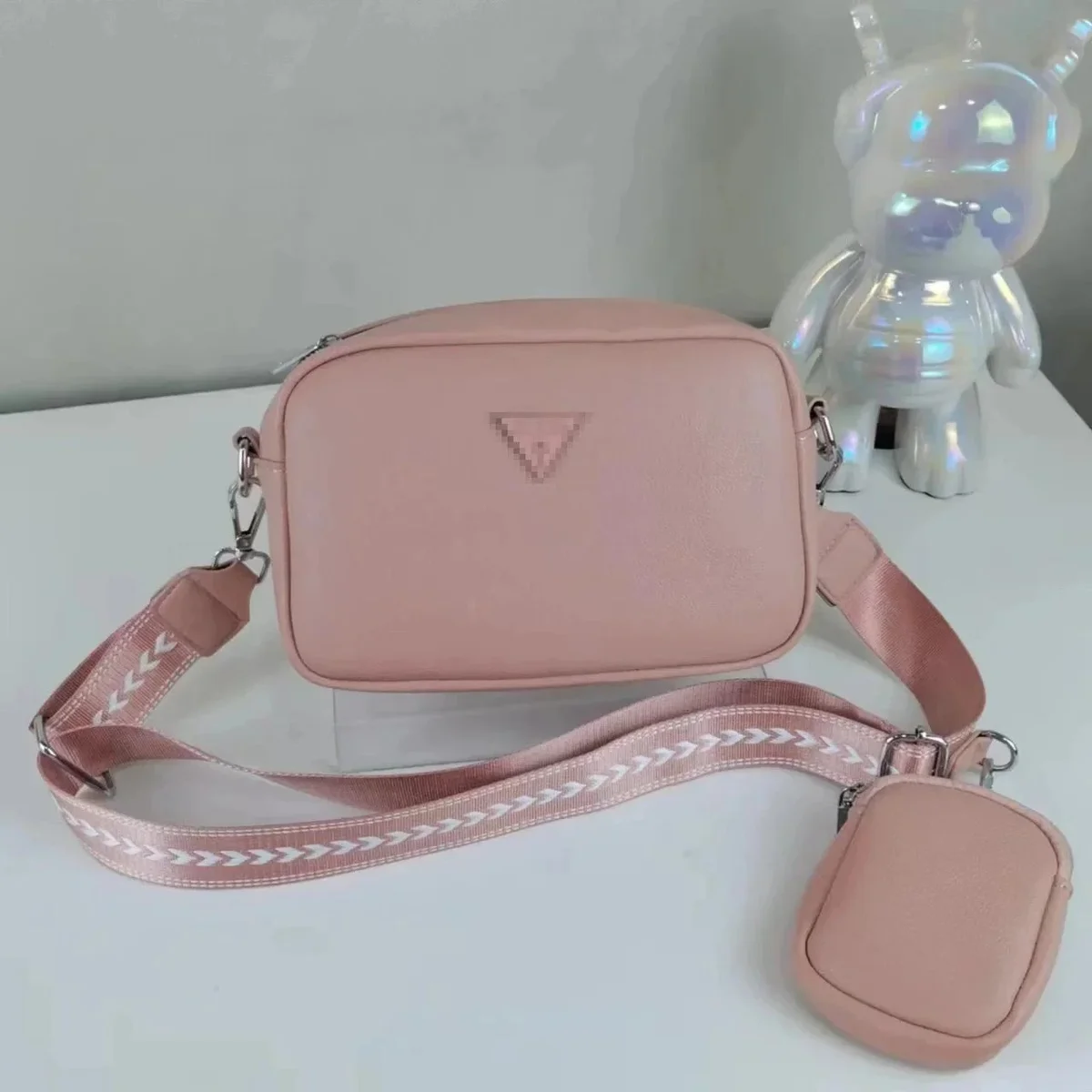 Guess Guess Pink Leather Crossbody Bag with Detachable Pouch Pink - 1