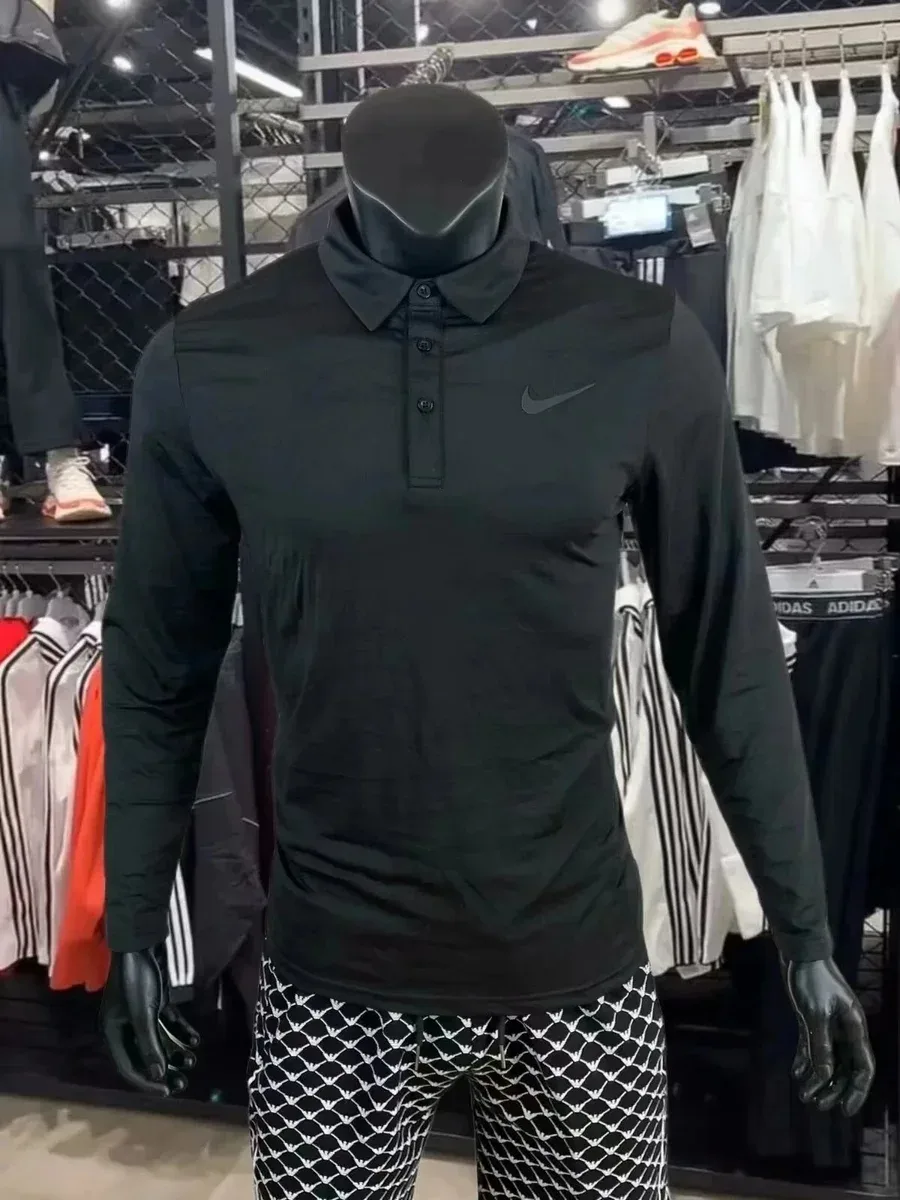 Nike Nike Black Long Sleeve Polo Shirt Black - 1