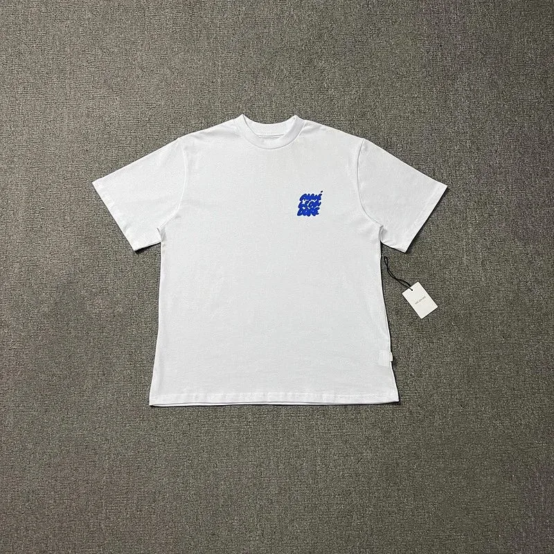 Other White Solid T-Shirt with Blue Graphic White - 1