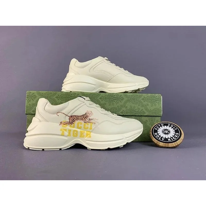 Gucci Gucci Rhyton White Leather Sneakers with Tiger Embroidery White