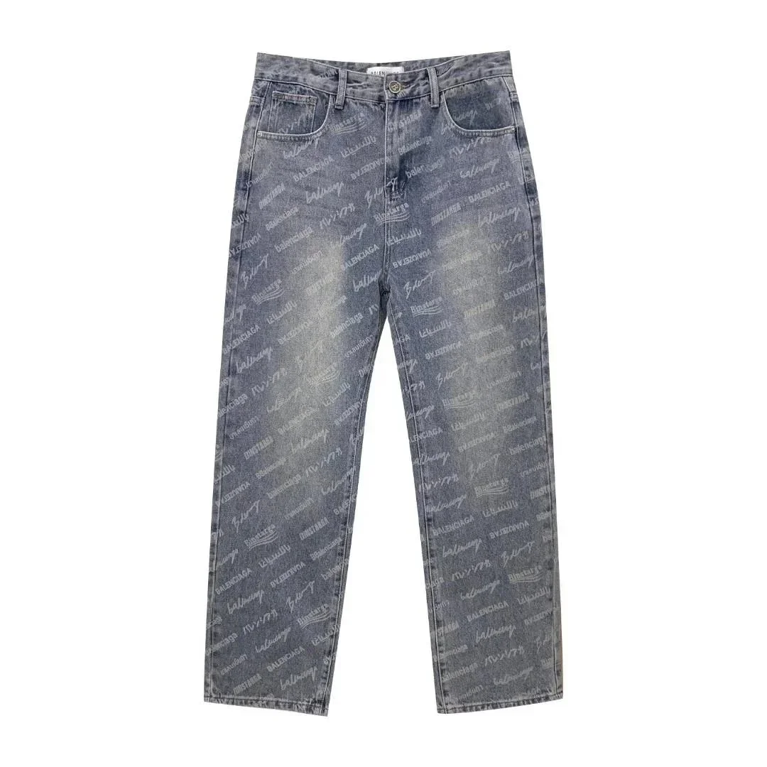 Balenciaga Balenciaga All-Over Logo Jeans Blue - 1