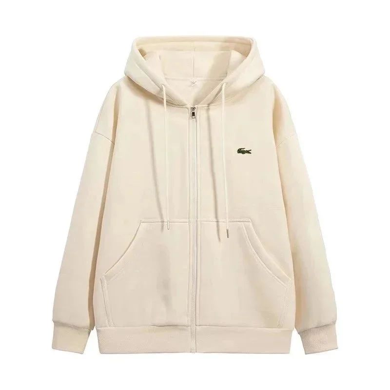 Lacoste Lacoste Solid Beige Zip-Up Hoodie Beige - 1