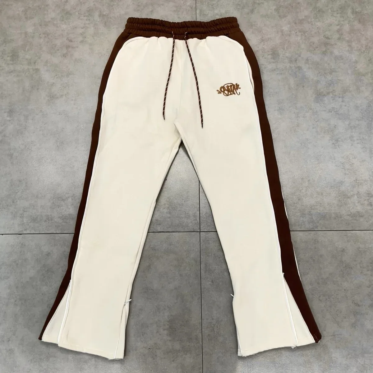Other Unisex Beige & Brown Track Pants with Embroidered Logo Beige - 1
