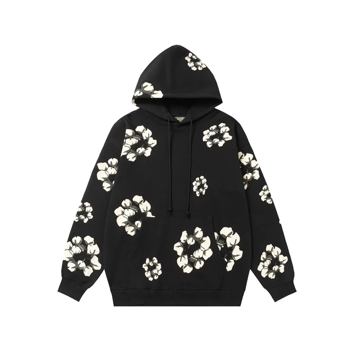 Essentials Black Cotton Flower Print Hoodie Black - 1